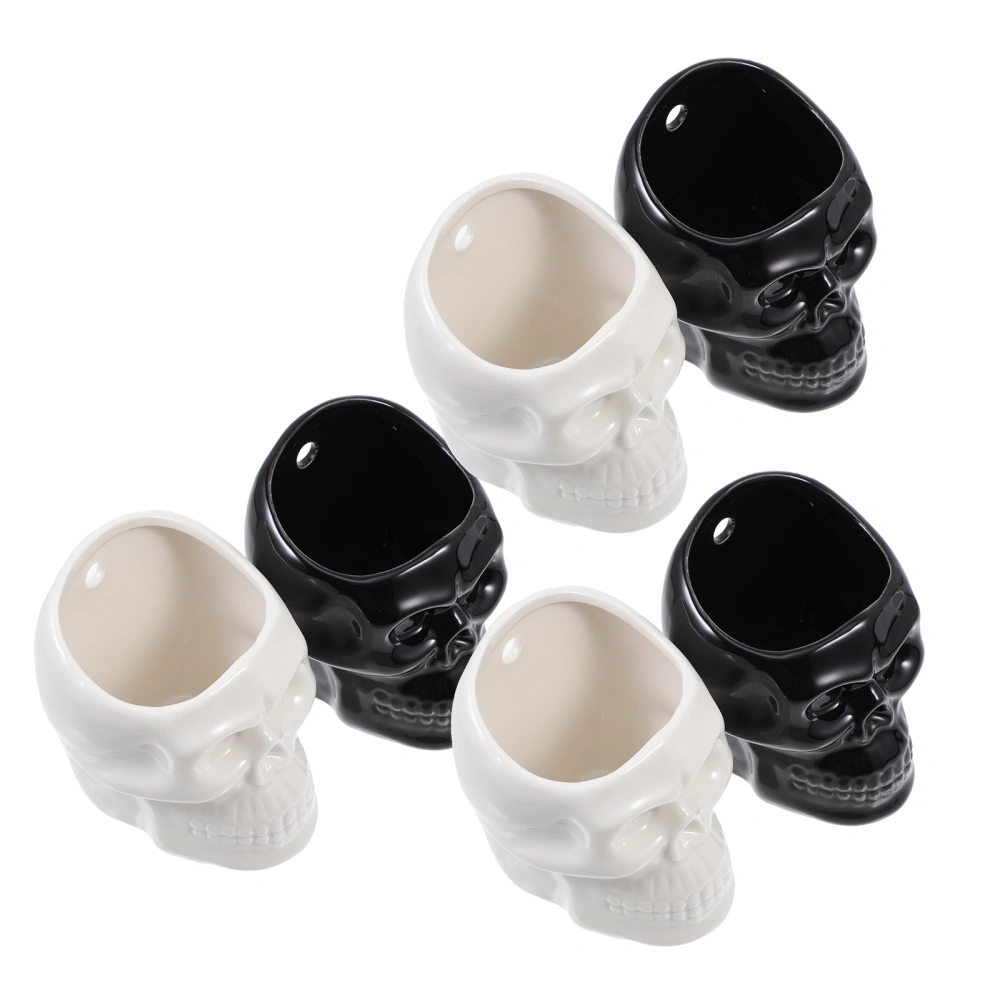 6Pcs Ceramic Skull Flowerpot Wall Mounted Flowerpot Home Office Plant Hanging Pot