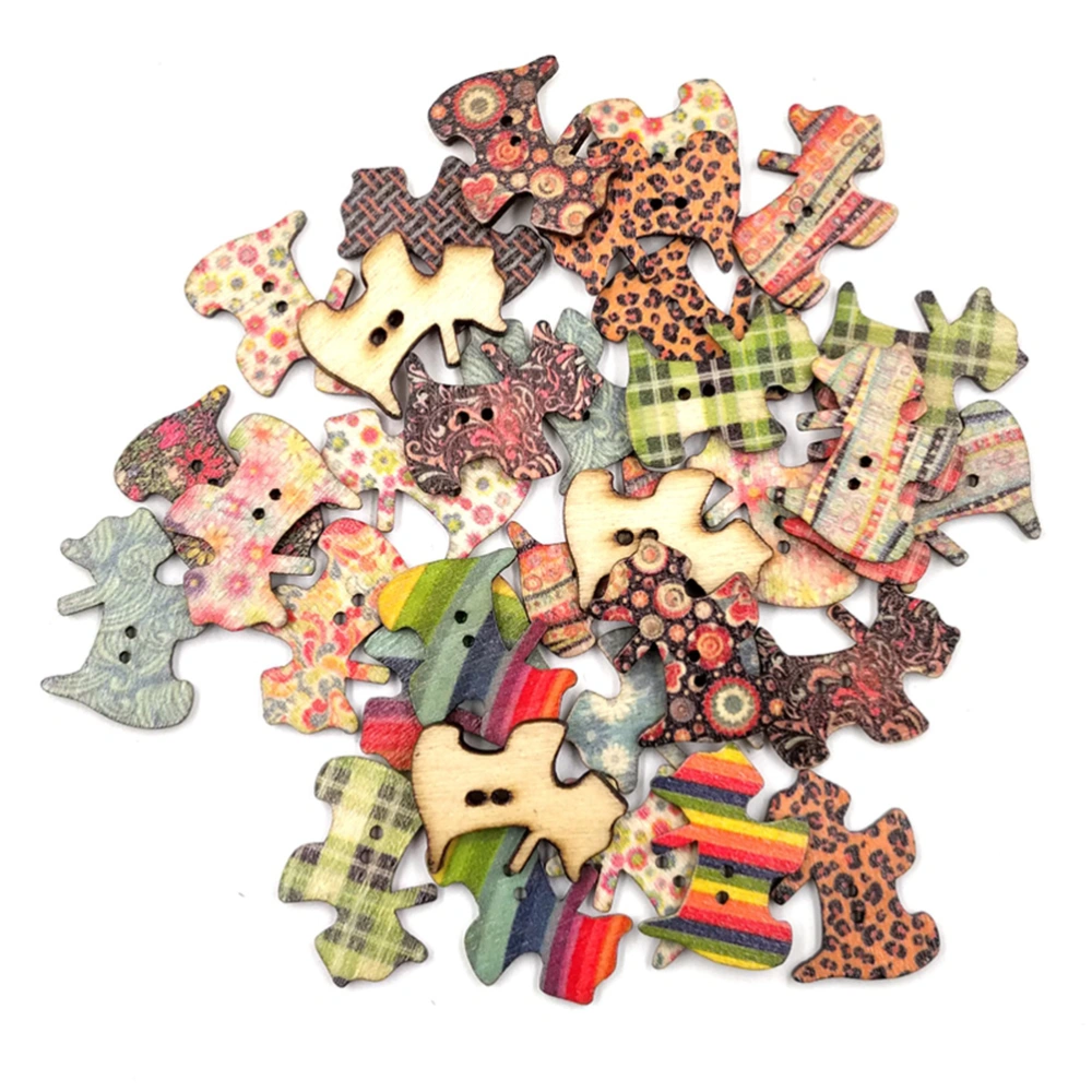 50pcs Cartoon Puppy Wooden Buttons 2 Holes Wood Buttons Environmental Colorful Printed DIY Buttons (Mixed Color)