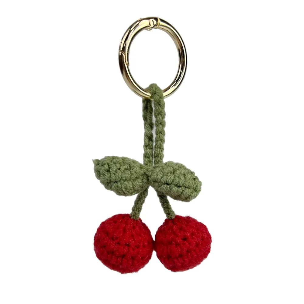 Knitted Cherry Pendant Keychain Woolen Yarn Crochet Cherry Hanging Decor Pendant