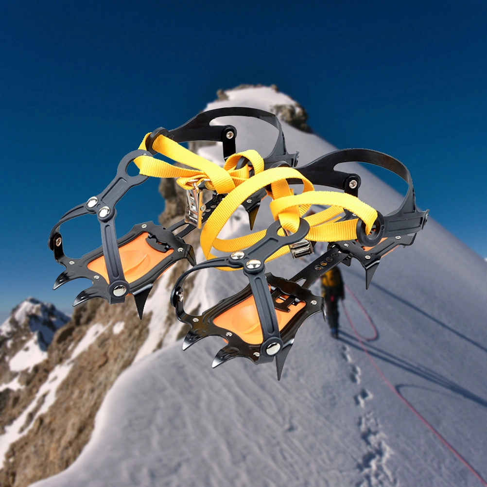 1 Pair of Reinforced 10 Toothed Non-Slip Lacing Manganese Steel Crampons Climbing Shoe Cover