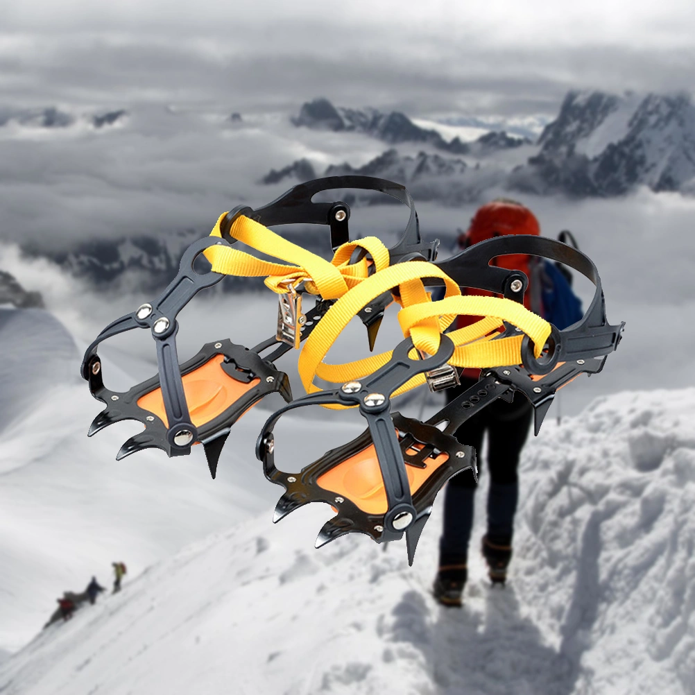 1 Pair of Reinforced 10 Toothed Non-Slip Lacing Manganese Steel Crampons Climbing Shoe Cover