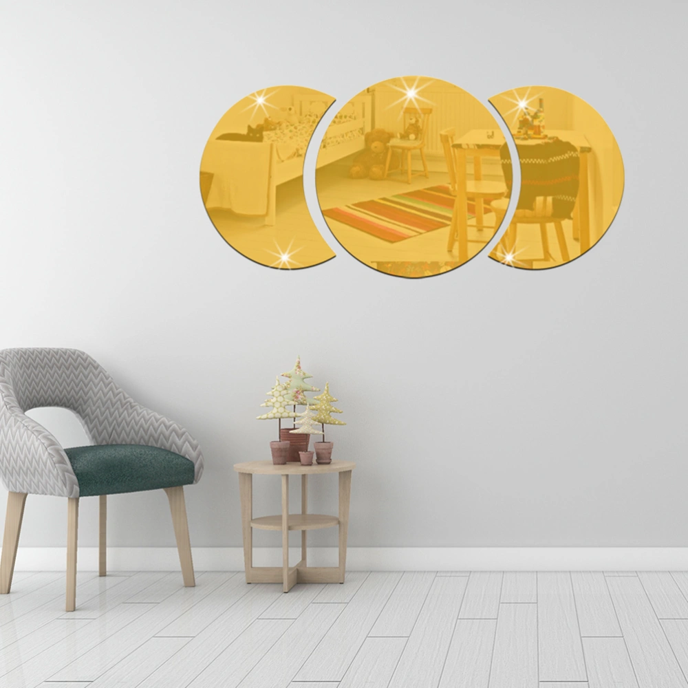 Acrylic Combined Circle Mirror Waterproof Wall Sticker for Children Living Room Bedroom Home Decoration Freely Collage (Golden)