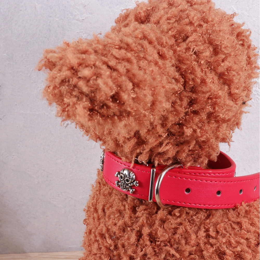 1PC Red Leather Collar Skull Halloween Adjustable Pet Collar Pet Supplies for Dog Puppy