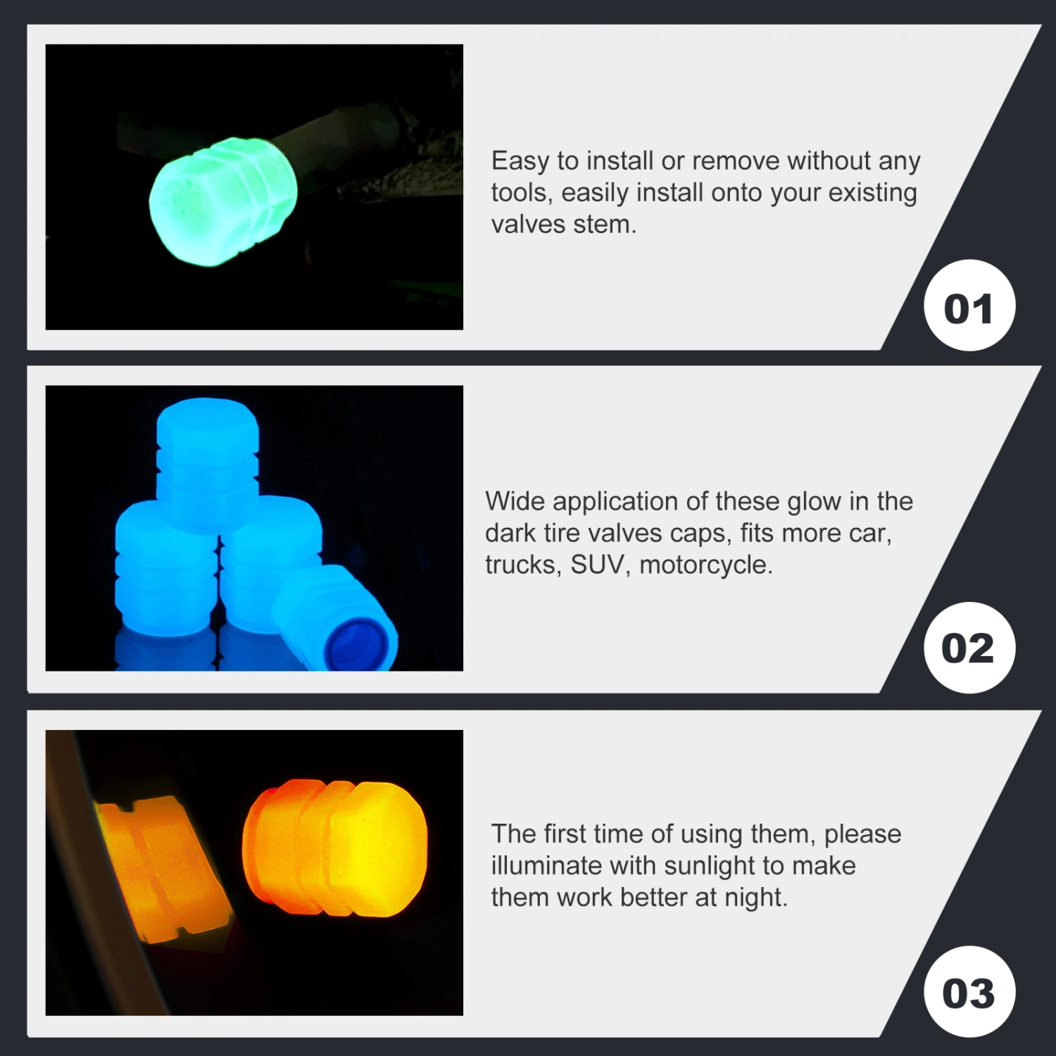 24pcs Tire Caps Glow In The Dark Glow Valves Stem Caps Fluorescent Tire Valves Caps