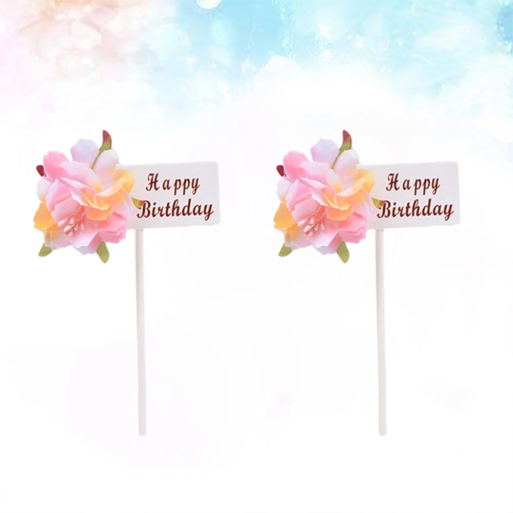 6PCS Baking Cake Decoration Supplies Flower Cake Toppers Happy Birthday Cake Picks for Birthday (Pink)