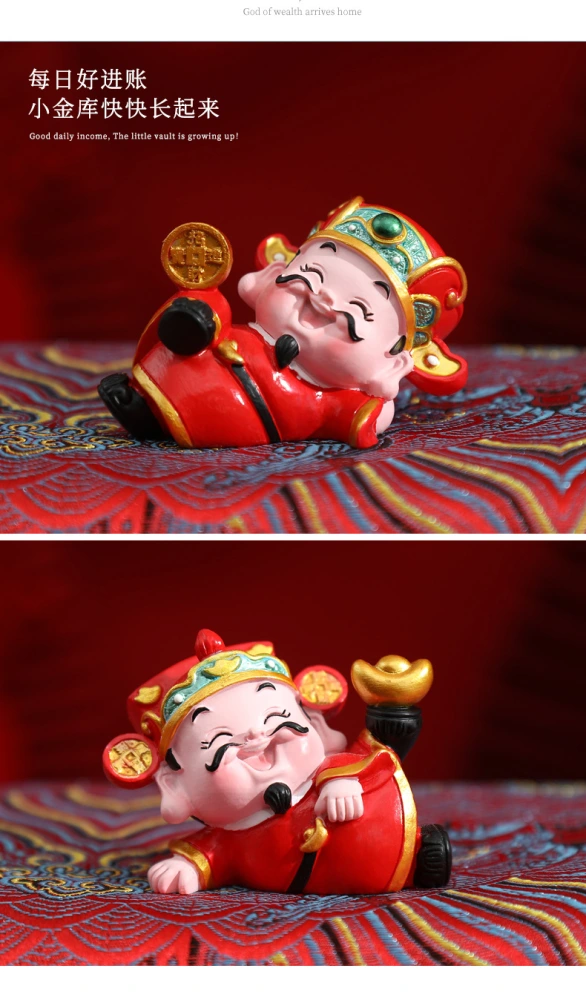 2PCS Resin Miniature Fortune God Statue Desktop Chinese Fortune God Figurines