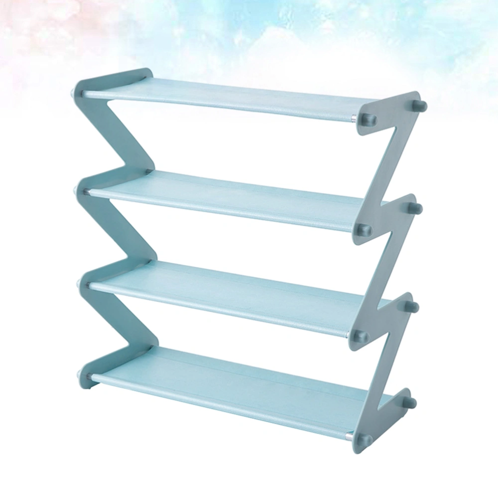 Home Stainless Steel Storage Rack Non-woven Fabric 4 Tiers Shoes Shelf Slippers High Heels Holder Organizer (Stainless Steel and Non-woven Fabric Sky Blue)