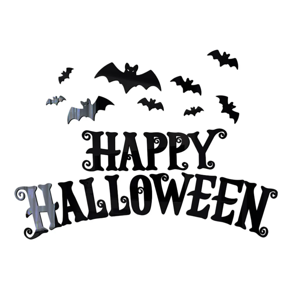 1 Set Halloween Cartoon Letter Wall Decals Bat Mirror Decals Wall Stickers for Decor