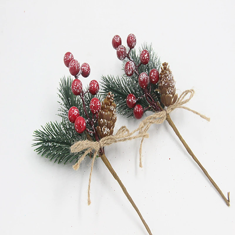 7pcs Christmas Themed Pine Needle With Pinecones and Red Berry Decor Diy Wreath Material Xmas Ornament