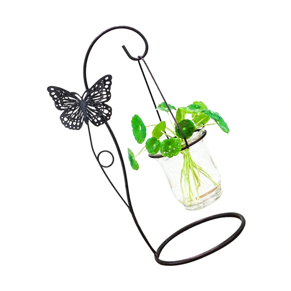 1pc Hydroponic Container Plant Glass Bottle Wrought Iron Hanging Glass Bottle Vase (1pc Hanging Bottle Black)