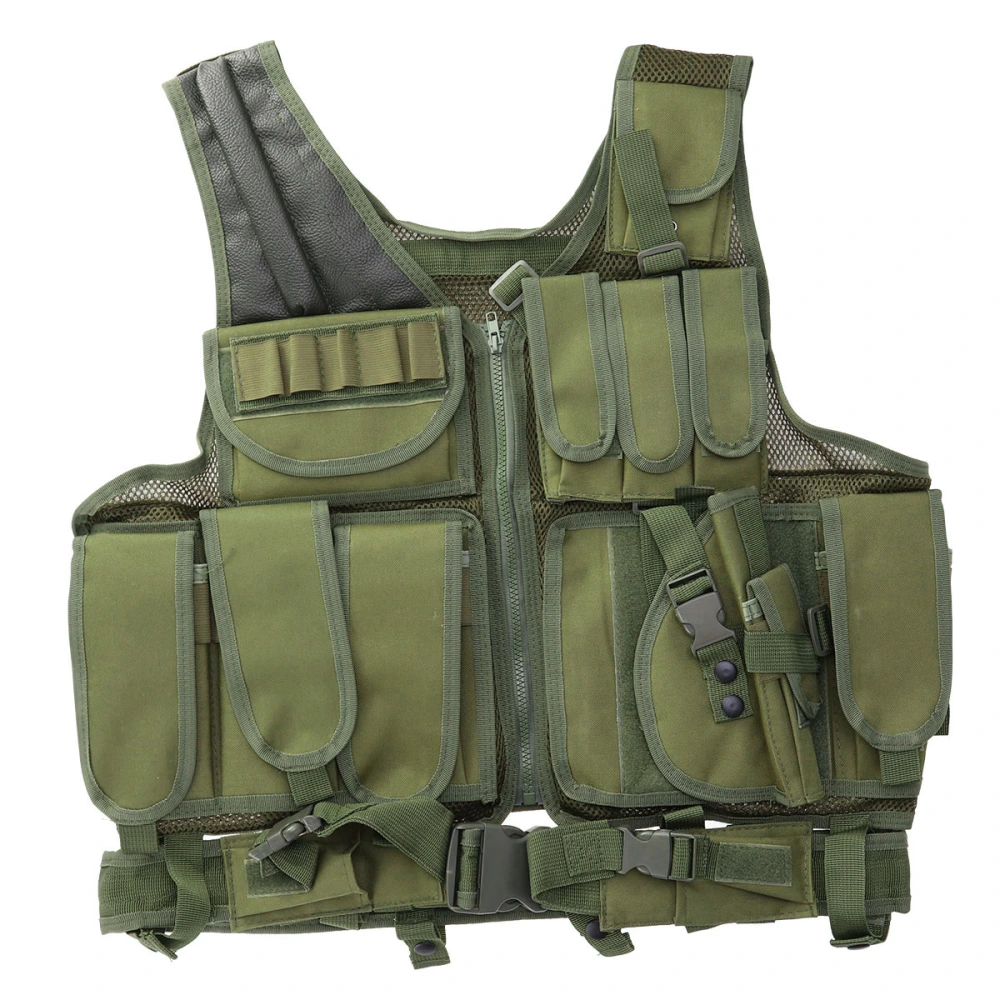 Amphibious Tactics Field Clothes Adjustable Tactical Vest Camouflage Combat Vest Breathable Combat Training Vest for Outdoor Hunting Fishing Fans(Green)