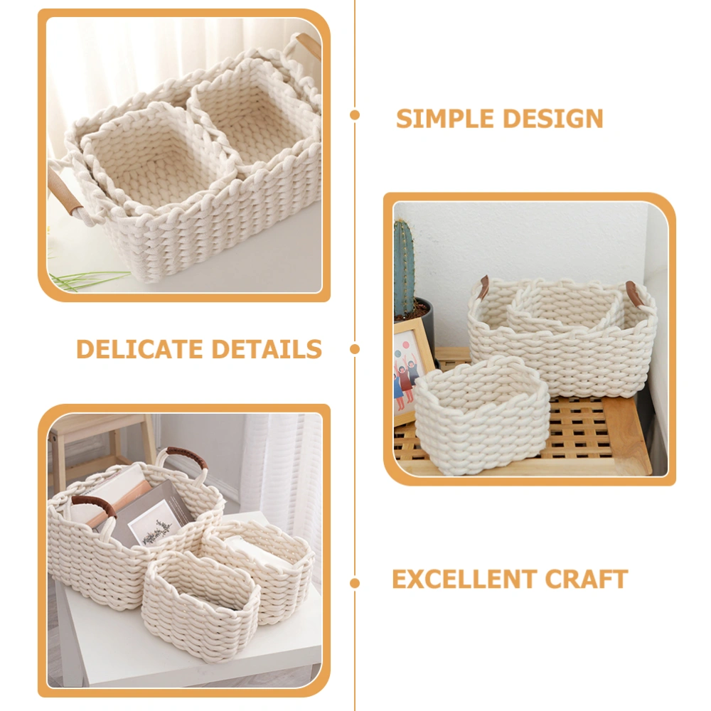 1 Set of Nordic Style Cotton Rope Woven Storage Basket Desktop Storage Holder Home Storage Organizer