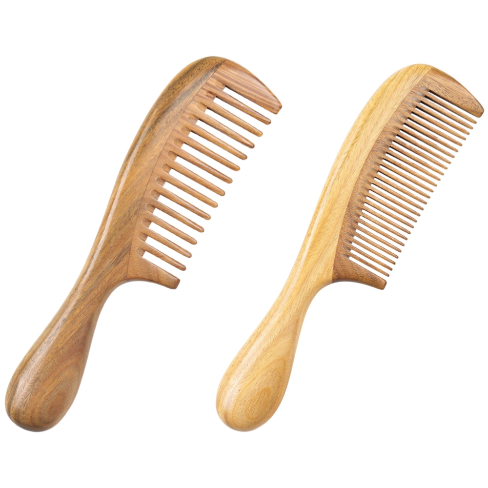 2pcs Comfort Grip Sandalwood Hair Comb Smoothing Durable Comb Scalp Massage Comb for Women Ladies (2 Style)