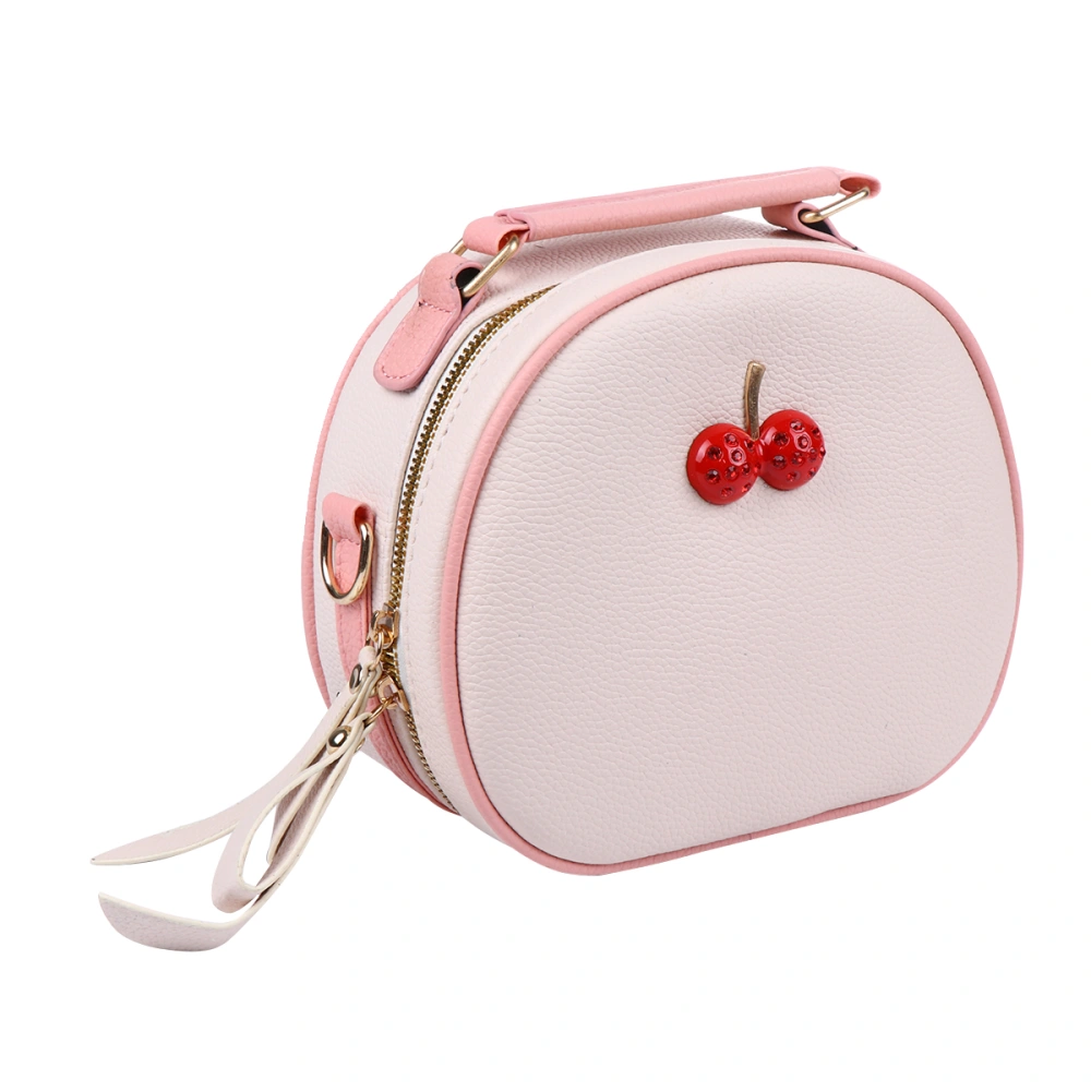 PU Cherry Design Lady Box Bag Summer Shoulder Bag Fashion Party Cross Body Bag for Woman Girl (Beige + Pink)