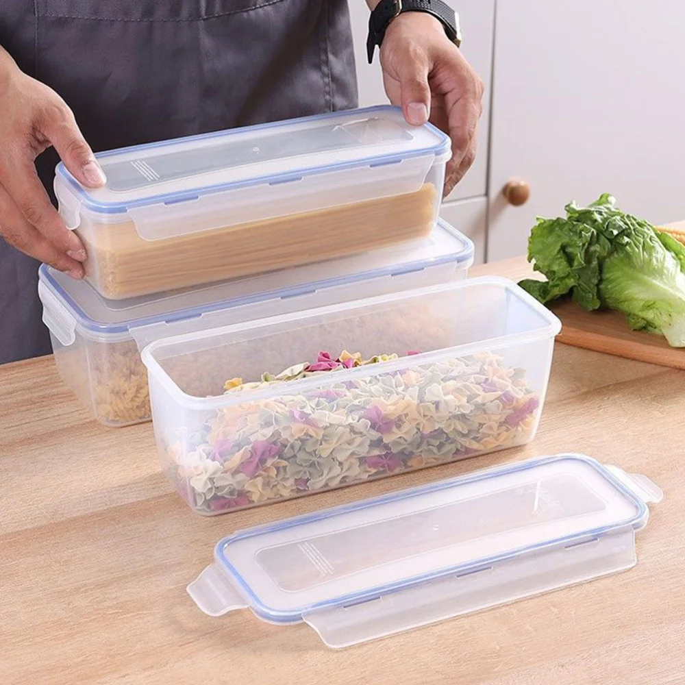 2pcs Kitchen Food Rectangular Crisper Leaf-proof Sealed Dried Noodle Pasta Storage Box