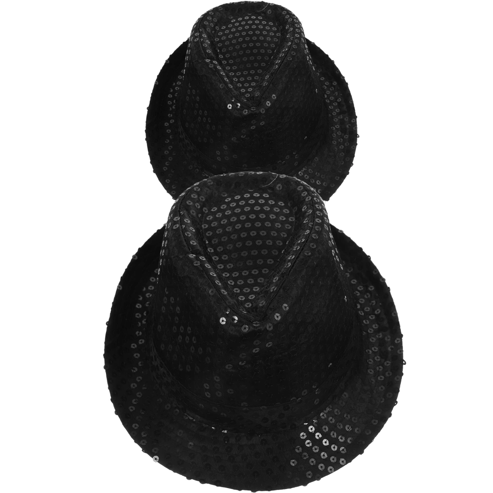 2PCS Jazz Hat Sequins Hat Magician Costume Party Dress up Accessory Performing Props for Adults (Black)