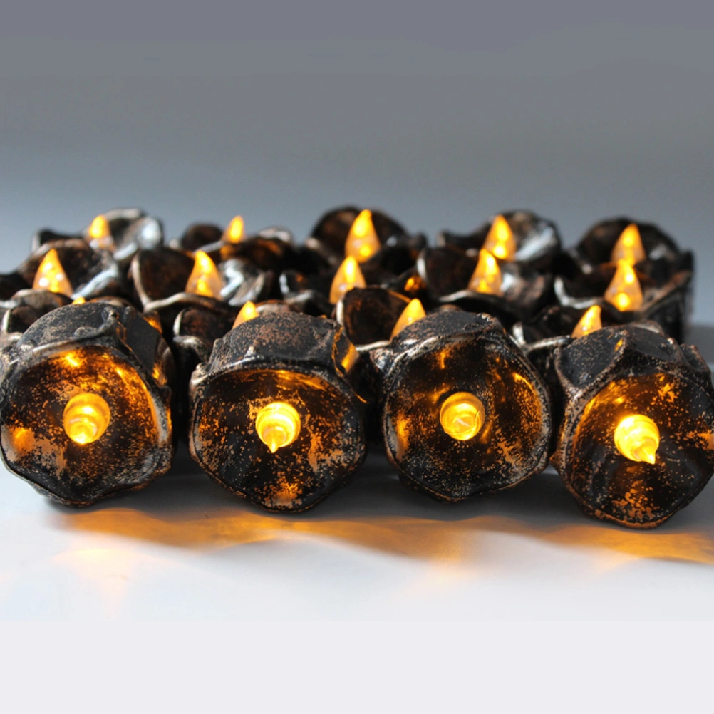 4pcs Halloween LED Candle Light Electric Candle Lamp Candle Lamp Cool Night Light Black Shell with Yellow Flash