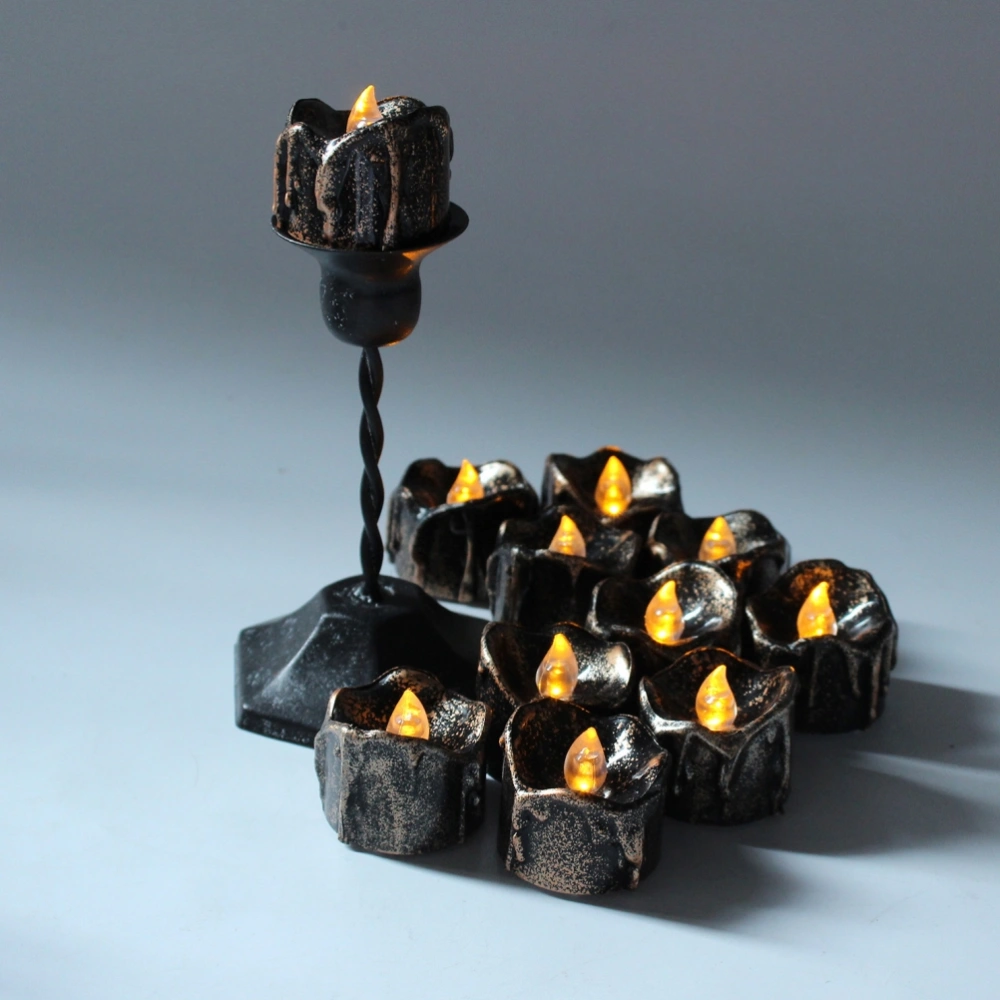 4pcs Halloween LED Candle Light Electric Candle Lamp Candle Lamp Cool Night Light Black Shell with Yellow Flash