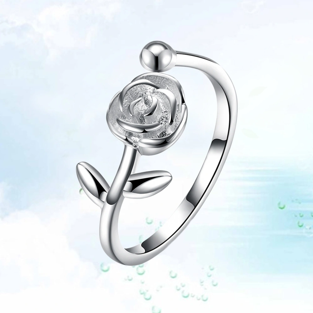 S925 Sterling Silver Open Ring Rose Flower Ring Opening Adjustable Engagement Ring for Women