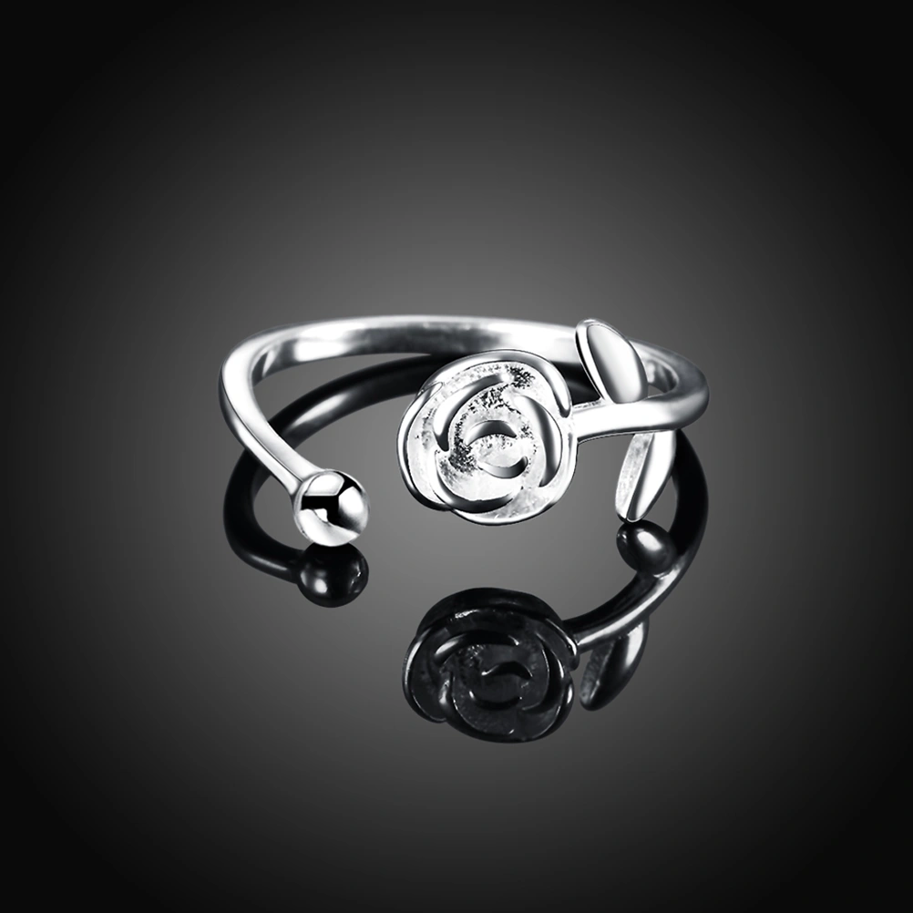 S925 Sterling Silver Open Ring Rose Flower Ring Opening Adjustable Engagement Ring for Women