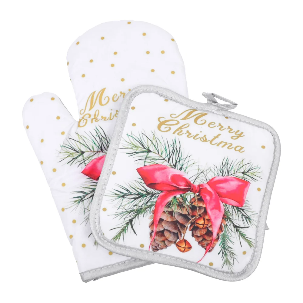 1 Set Christmas Microwave Glove and Baking Mat Oven Mitt Oven Gloves Pot Holder