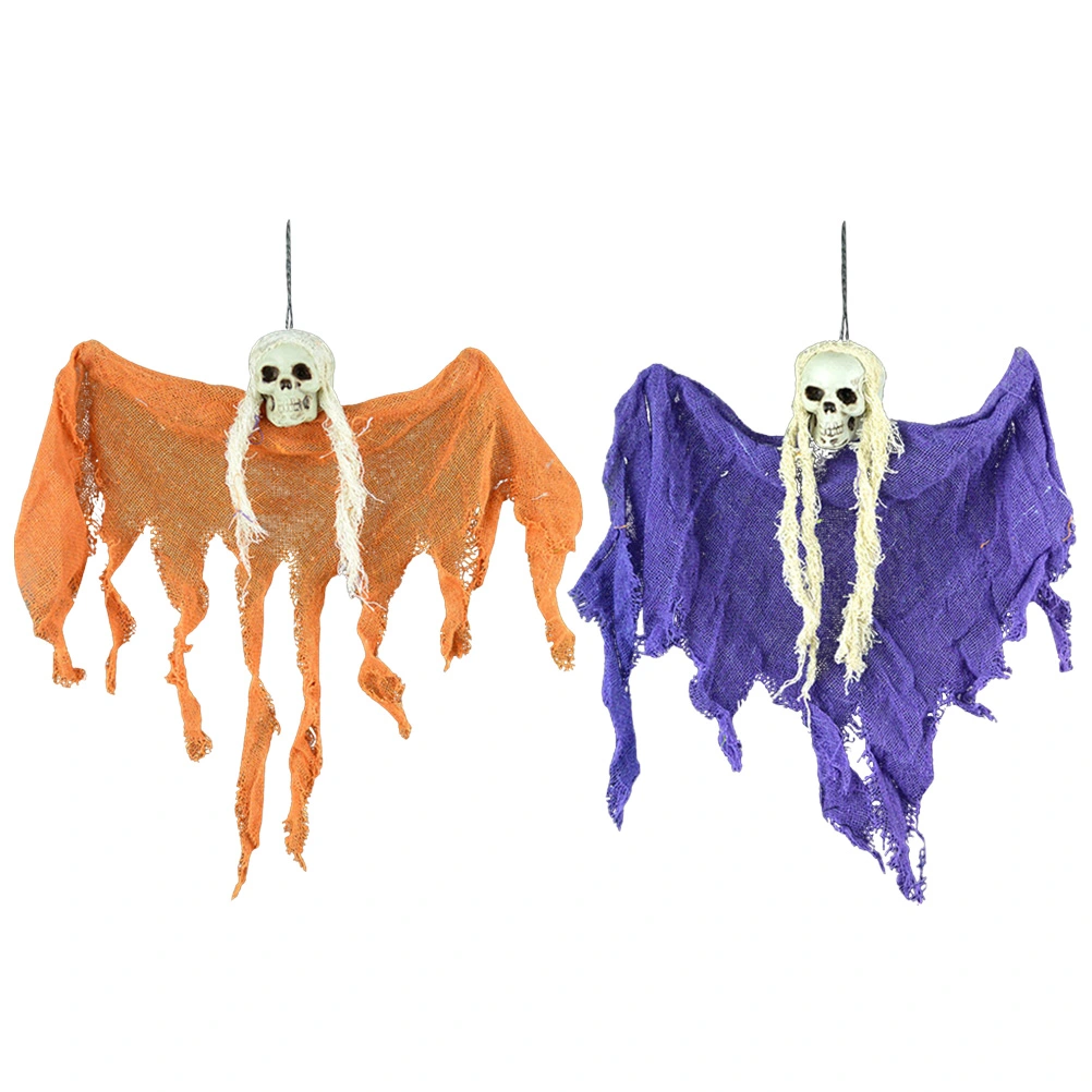 2pcs Halloween Creepy Scary Hanging Skull Skeleton Ghost Halloween Home Garden Yard Bar Decorations Party Supplies Haunted House Props (Random Color)