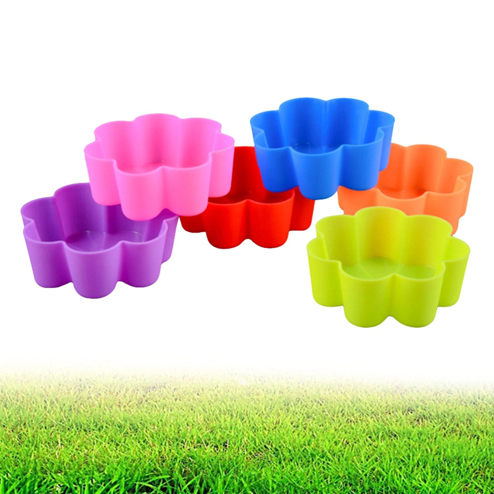 6pcs Silicone Muffin Cup Flower Design Liners Baking Cups Reusable Non-Stick Cupcake Maker Mould Cup (Random Color)