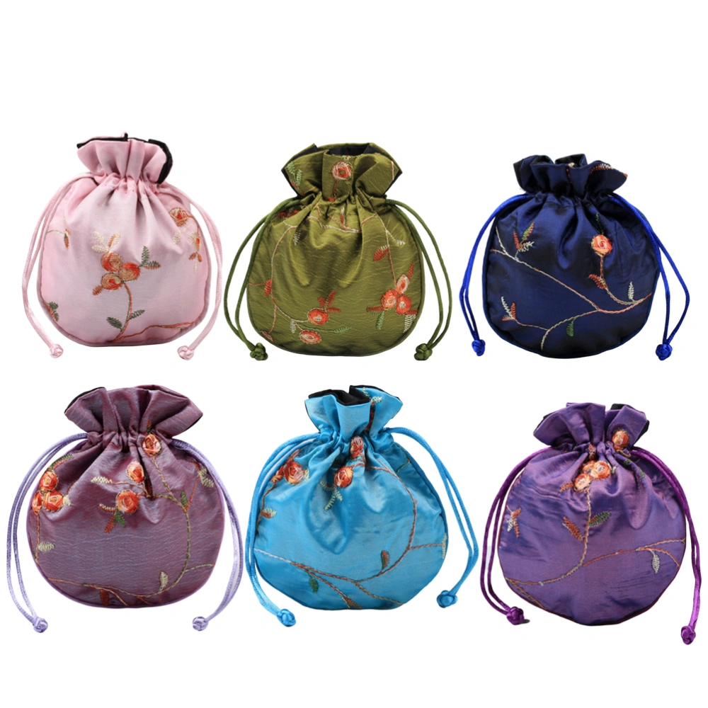 6 Pcs Chinese Style Jewelry Bag Vintage Embroidery Money Bag Gift Storage Pouch Drawstring Jewelry Pouches for Wedding Packaging (Mixed Color, Fillet Fruit Style)