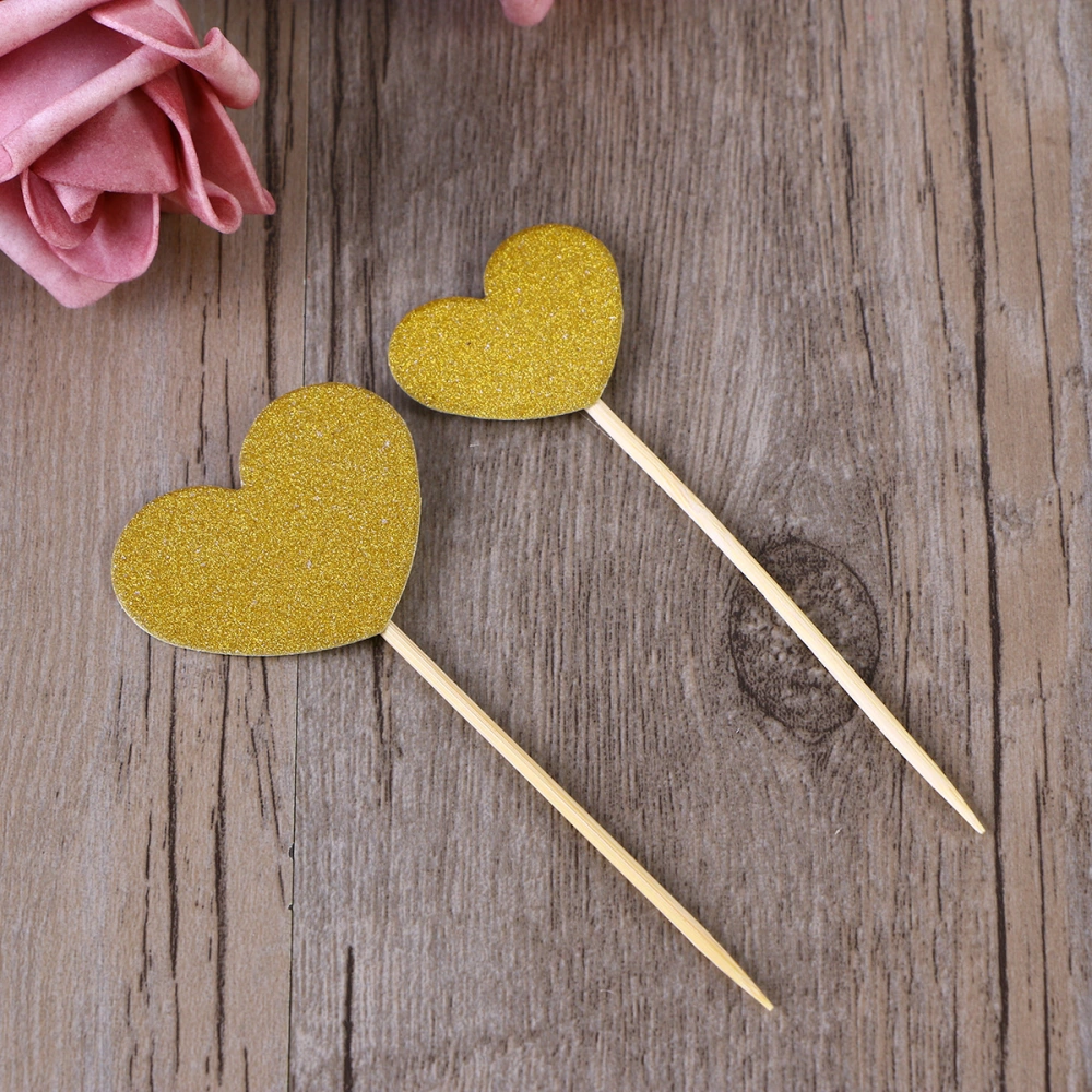 12 PCS Glitter Cake Picks Birthday Wedding Love Heart Cupcake Toppers Cake Decorations Supplies Party Favors Assorted Sizes (Golden)