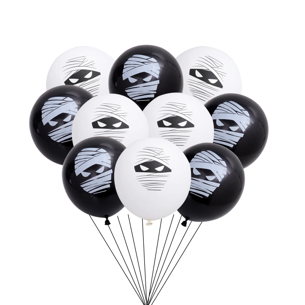 10pcs 12 Inches Black and White Mummy Printing Balloons Set Halloween Party Supplies Latex Balloons Party Decoration