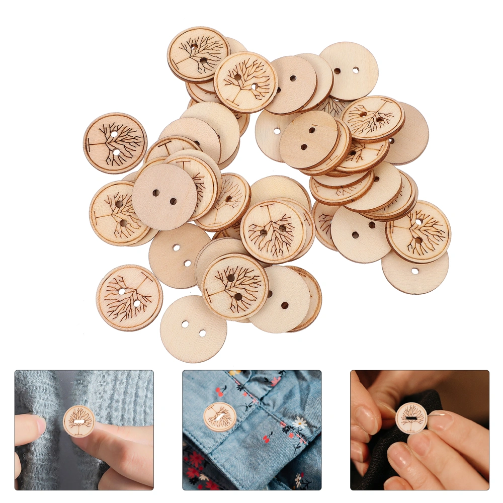 100Pcs Wooden DIY Slices Cloth DIY Buttons Tree Pattern Craft Accessories