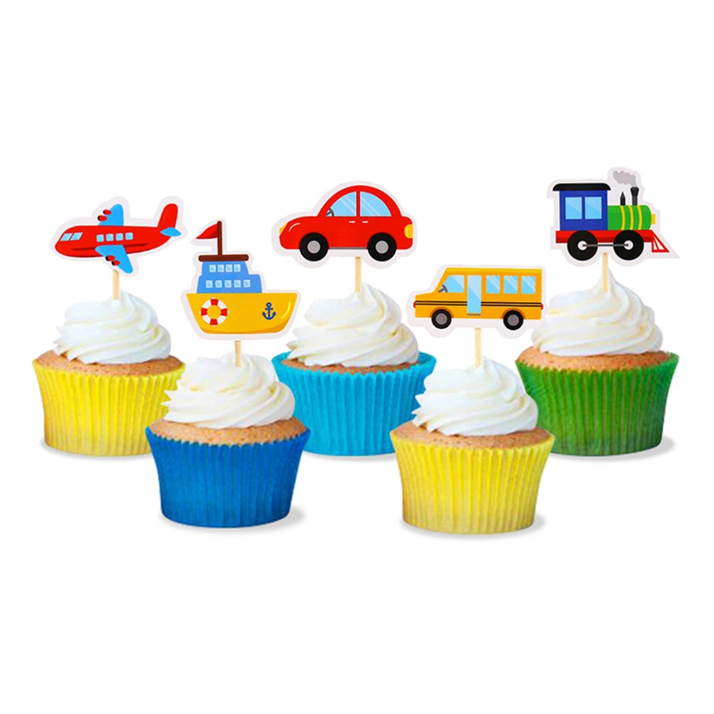 30pcs Transportation Design Cake Toppers Funny Cupcake Ornament Picks Cake Decor Dessert Adornment for Birthday Party