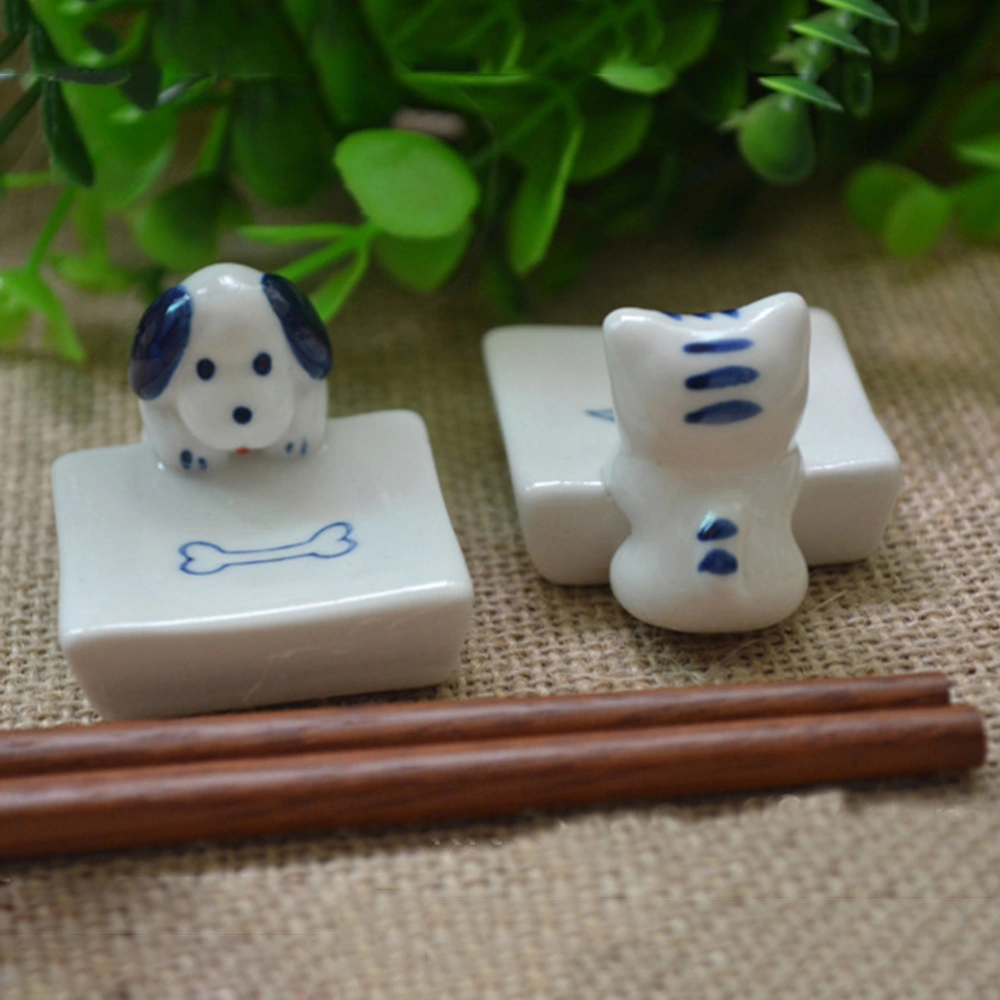 6pcs Ceramic Puppy Chopsticks Rest Japanese Style Cartoon Spoon Fork Holder Chopsticks Pillow