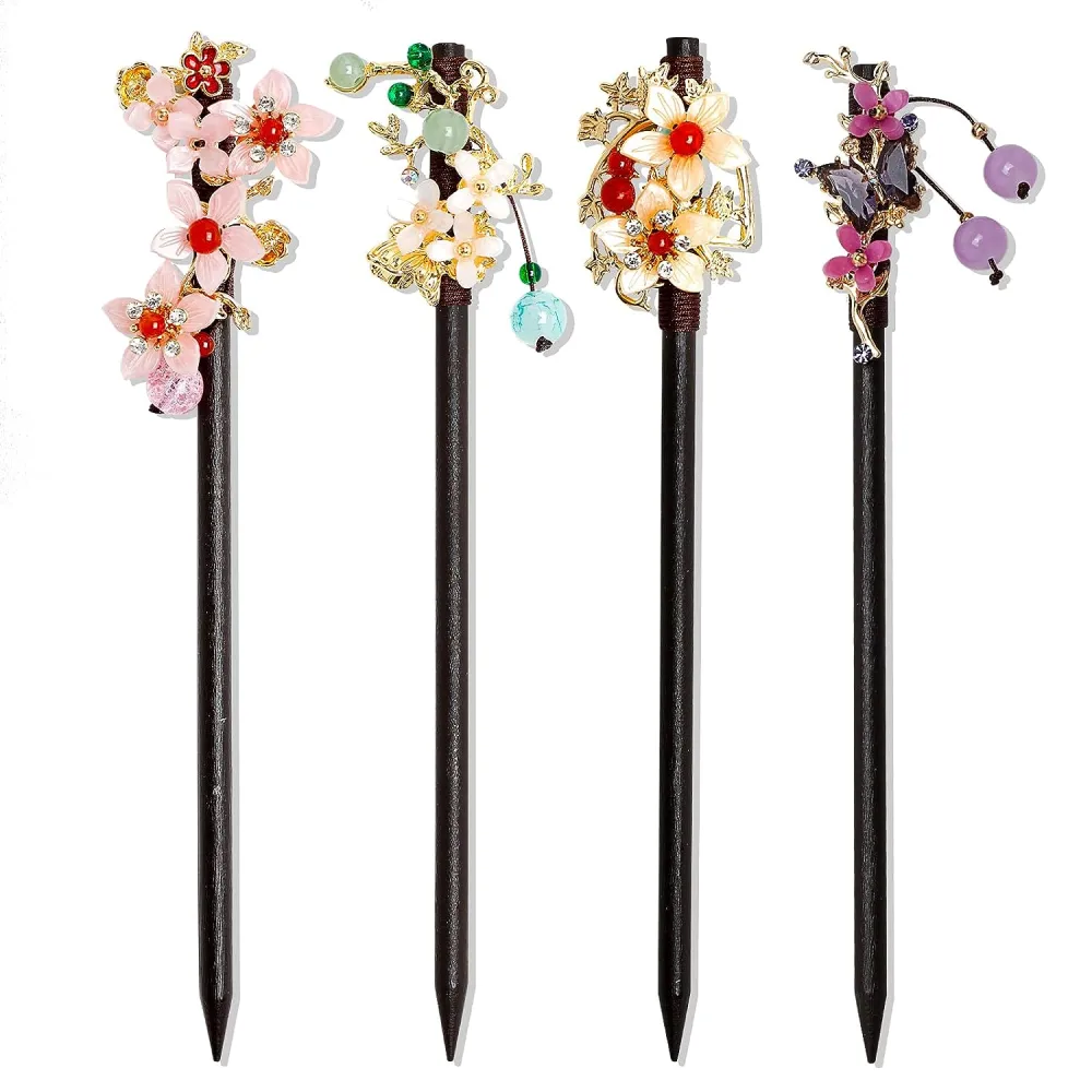 4 pcs Vintage Hair Sticks Chinese Style Hair Chopsticks Flower Hair Sticks Decorative Hair Sticks