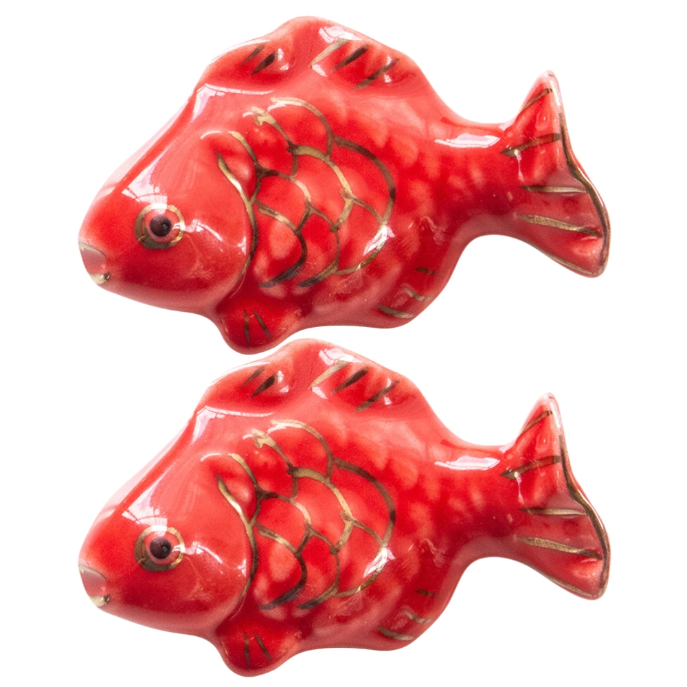 2pcs Ceramics Chopsticks Holder Red Goldfish Shaped Chopsticks Holder (Red)