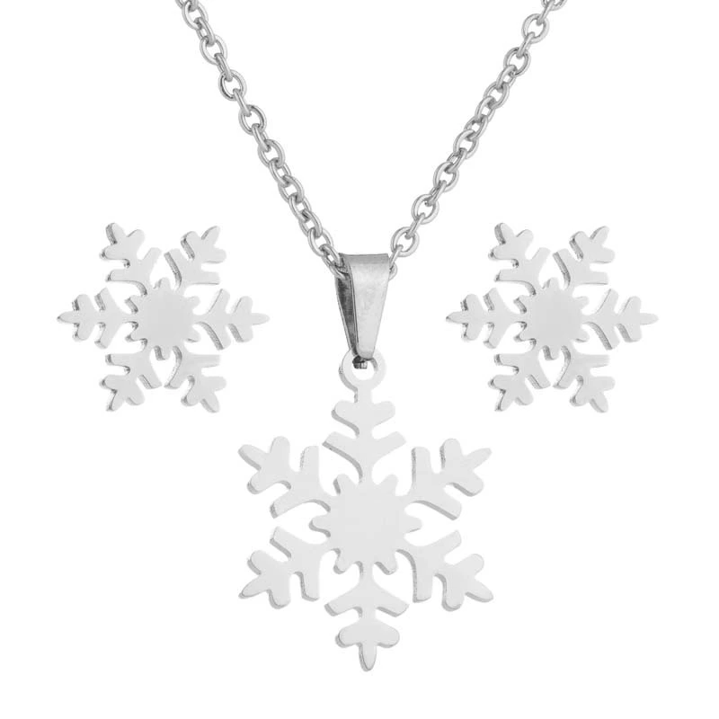 1 Set Christmas Jewelry Christmas Snowflake Earrings Women Christmas Necklace Sweater Chain