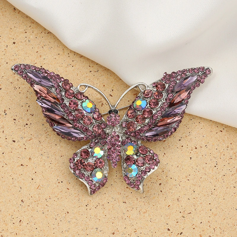 Butterfly Brooch Pin Rhinestone Brooch Women Clothes Lapel Pin Decoration Metal Pin for Shawl Scarf