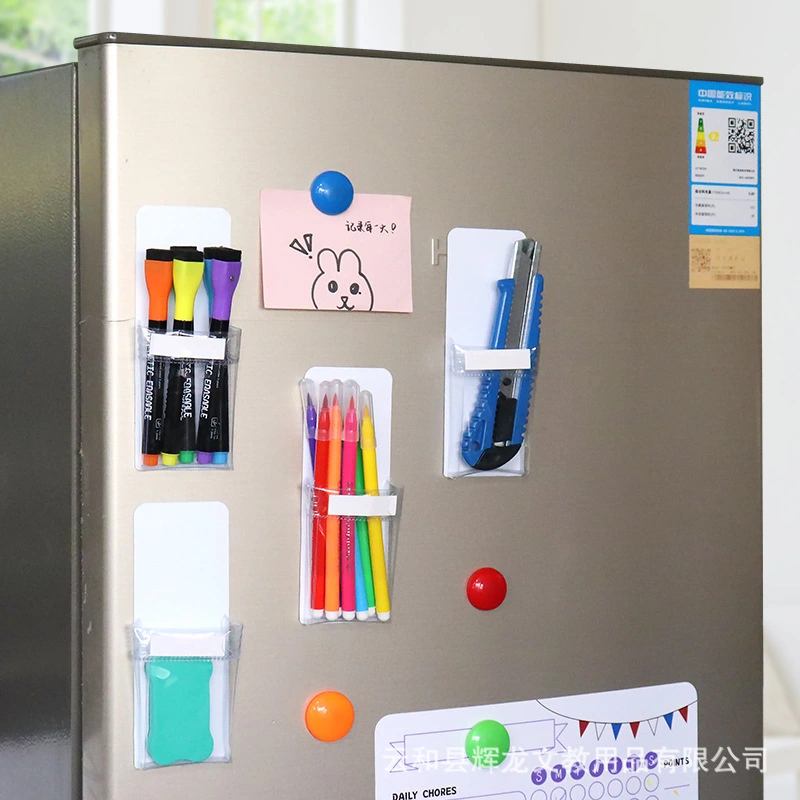 4pcs Magnetic Marker Holders Magnetic Pen Holders Blackboard Pen Holders Transparent Marker Bags