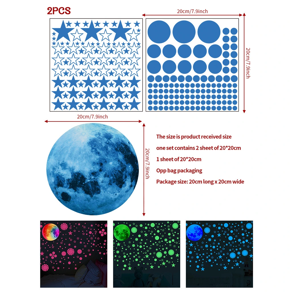 1 Set of PVC Glow in The Dark Stars and Moon Dots Sticker for Ceiling Wall Decor