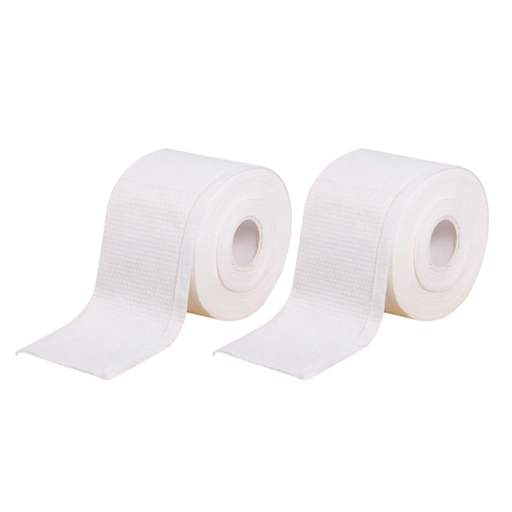 2 Rolls Disposable Face Towels Cotton Facial Tissue Cleansing Towelettes (White)