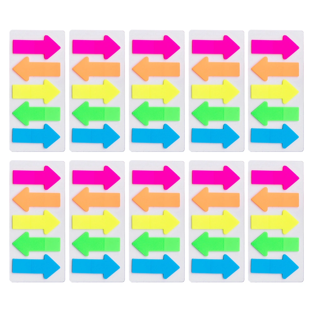 10 Sets of Arrow Shaped Stickers Re-stickable Durable Bookmarks Classified Index Stickers Page Markers for Student Stationery Reading Accessories