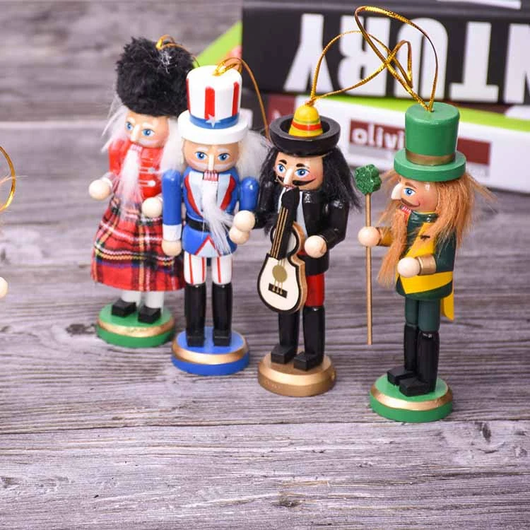 6pcs Nutcracker Desktop Decoration Xmas Nutcracker Pendant Nutcracker Wood Craft