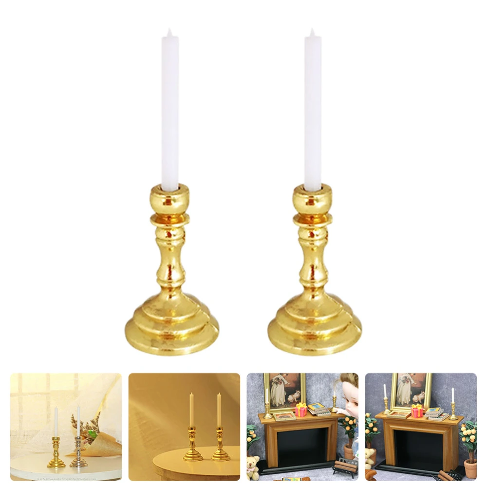 2Pcs Doll House Candlesticks Christmas Scene Props Dinning Table Decorations