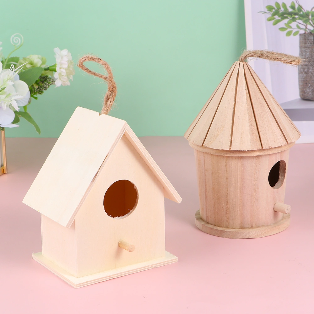 3 Pcs DIY Unfinished Pendant Creative Wooden Bird Nest Wide Circle Entrance Birdhouse Garden Decoration Home Adornment Pendant with Hanging Rope (Wood Color)