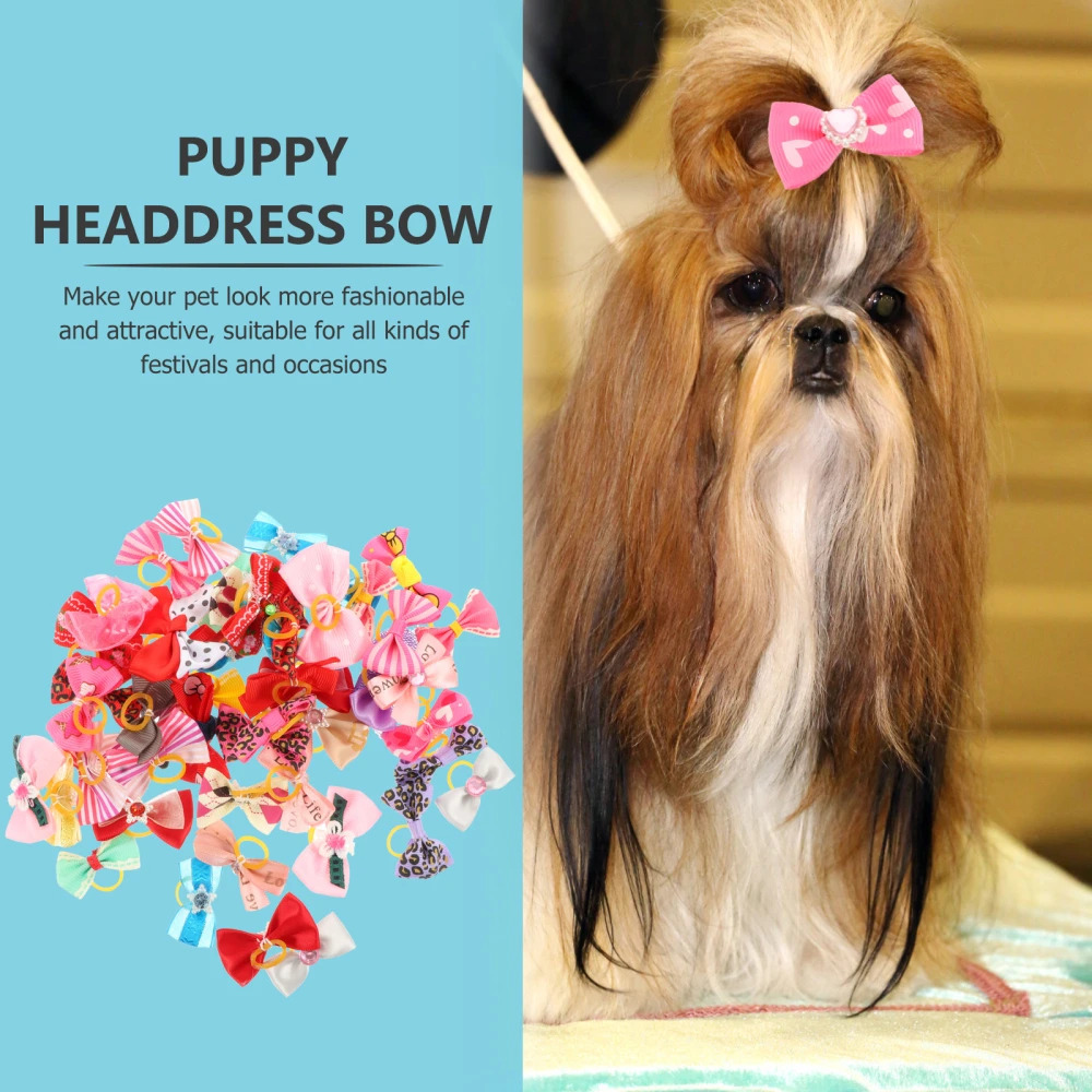 50Pcs Decorative Dog Bows Adorable Cat Bowknots Cloth Pet Bowties (Random Color)