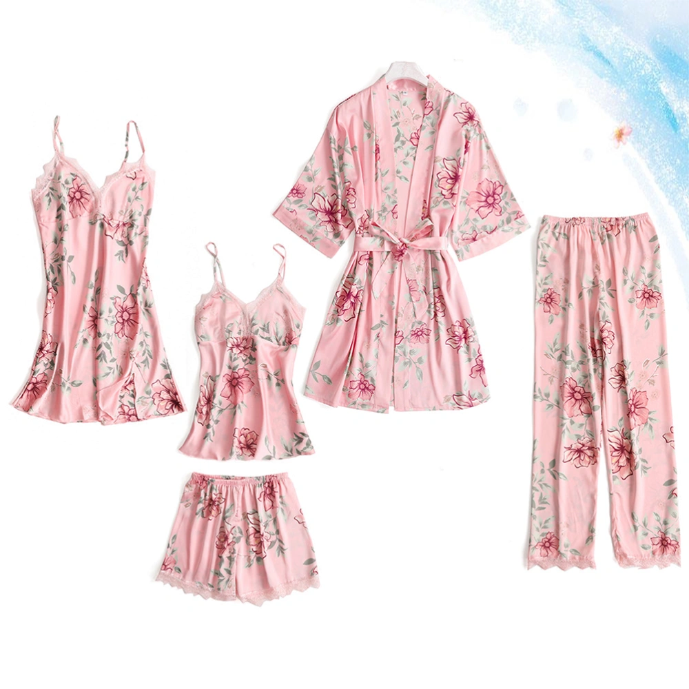 1 Set Sexy Female Pajamas Assorted Type Sleepwear Dress Gown Pants Tops Shorts Set Stylish Summer Nightwear Pink (XXL)