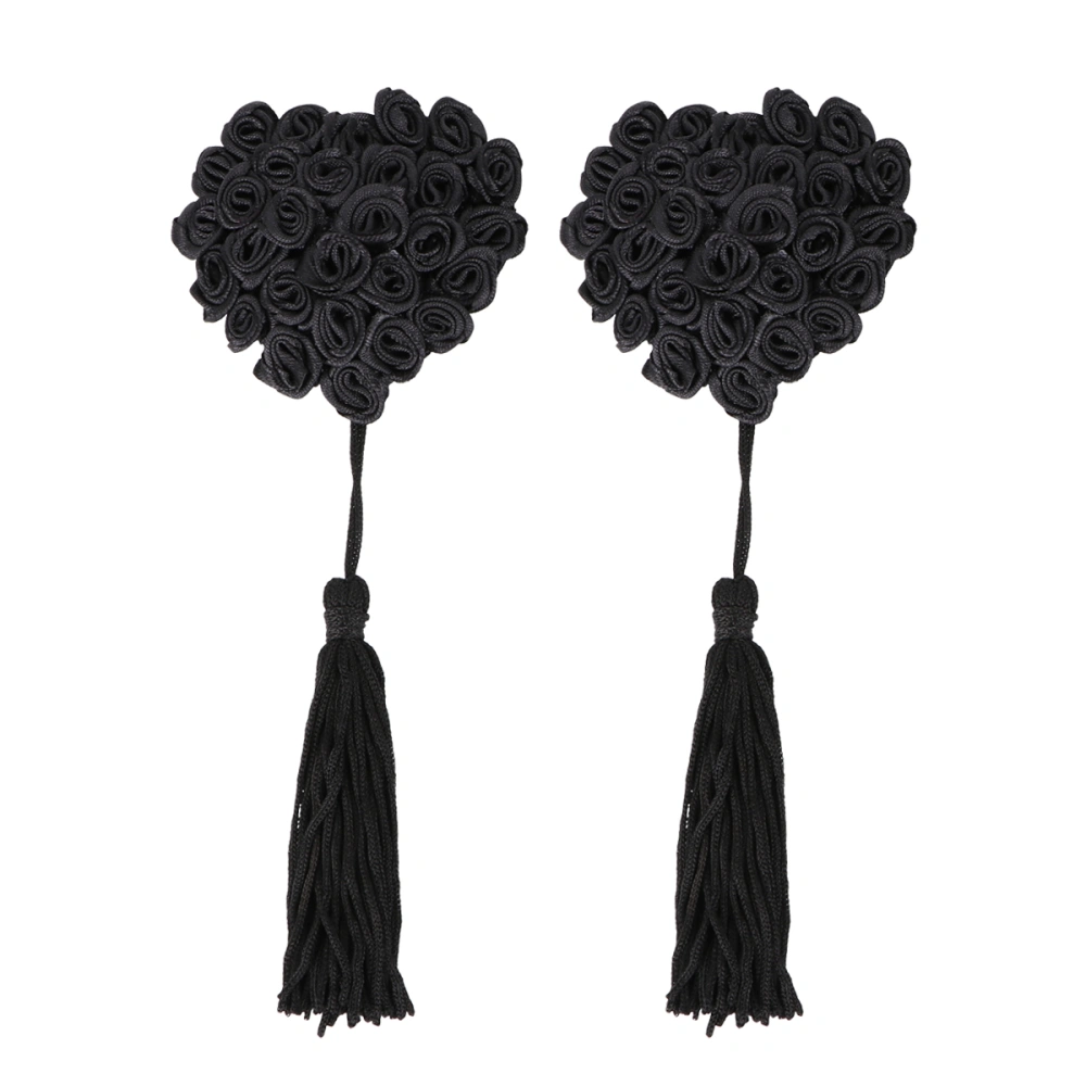 1 Pair Tassel Rose Breast Sticker Stylish Breast Sticking Art Women Breast Decoration for Valentine's Day Presents Female Ladies (Black)