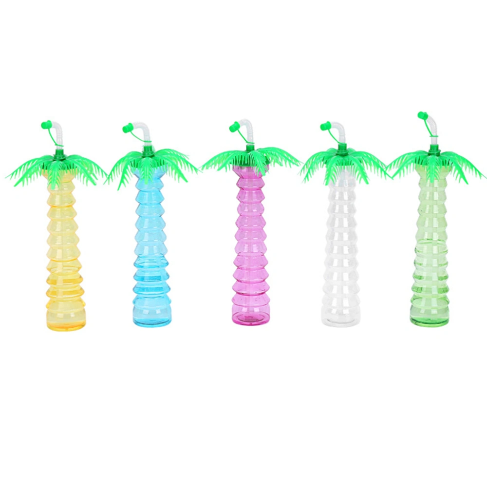 5pcs Hawaiian Party Coconut Tree Straw Bottle Portable Drinking Cup For Summer Beach Holiday Photograph (Mixed Color)