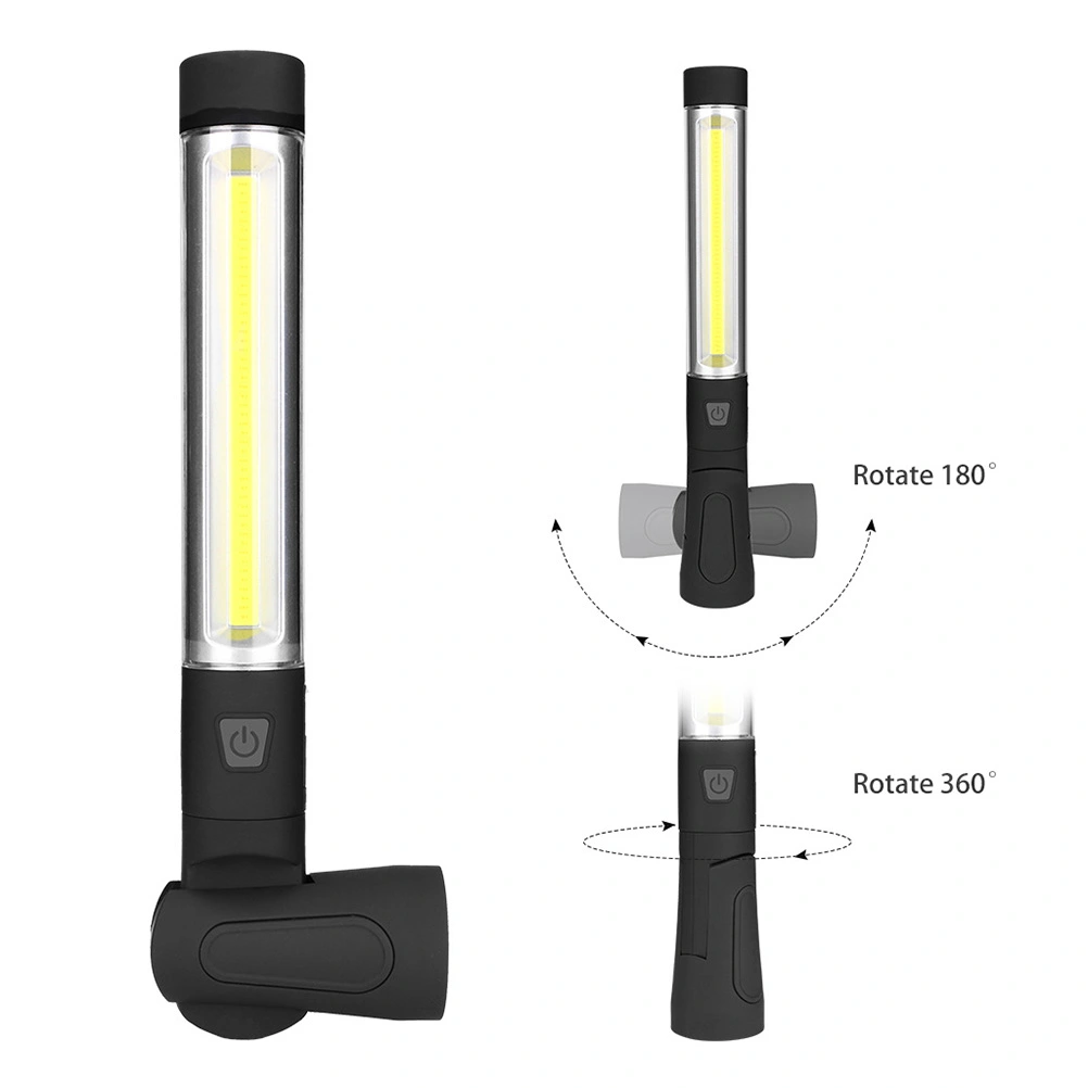 Multifunctional USB Charging Flashlight COB Rotatable Car Maintenance Work Light LED Inspection Lamp (Black)
