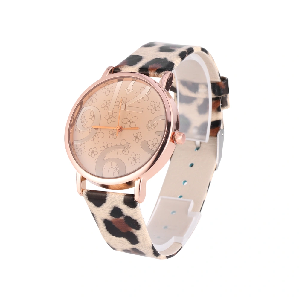 Fashion Round Watch Numeral Dial Quartz Watches PU Leather Strap Wrist Watch for Women (Leopard)